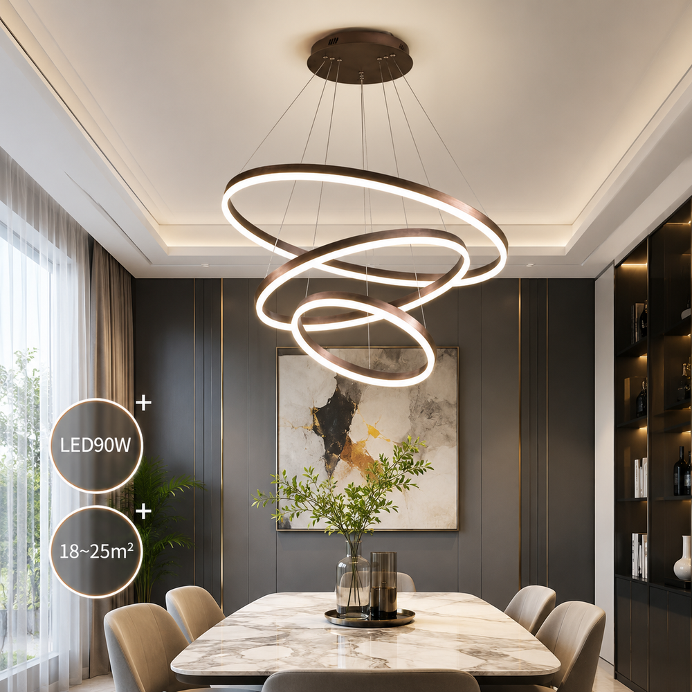 LED Luster sa 3 Prstena – Podesiva Boja Svjetlosti | Bijeli, Crni i Zlatni
