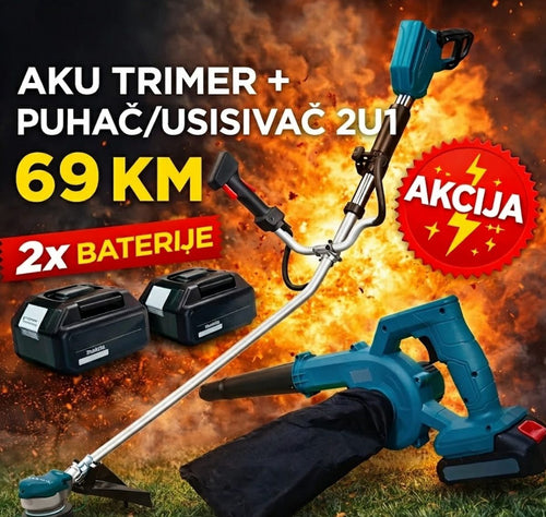 AKU TRIMER + PUHAČ/USISIVAČ 2U1 – SAMO 69 KM!